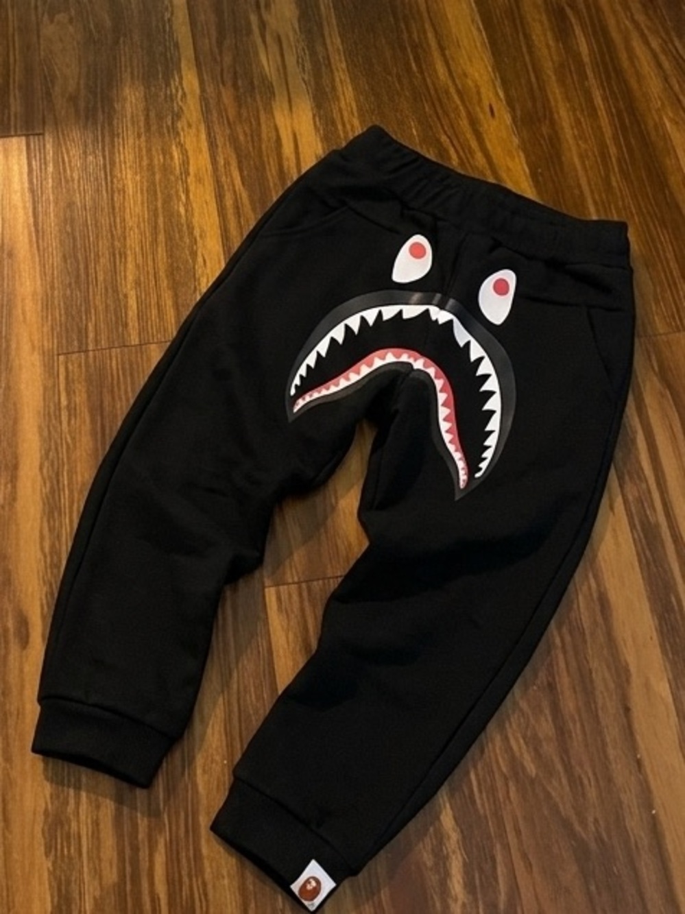 Bape Black Shark Face Joggers with White & Red Accents